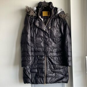 LOLE Down Black Puffer Coat with Fur Trim